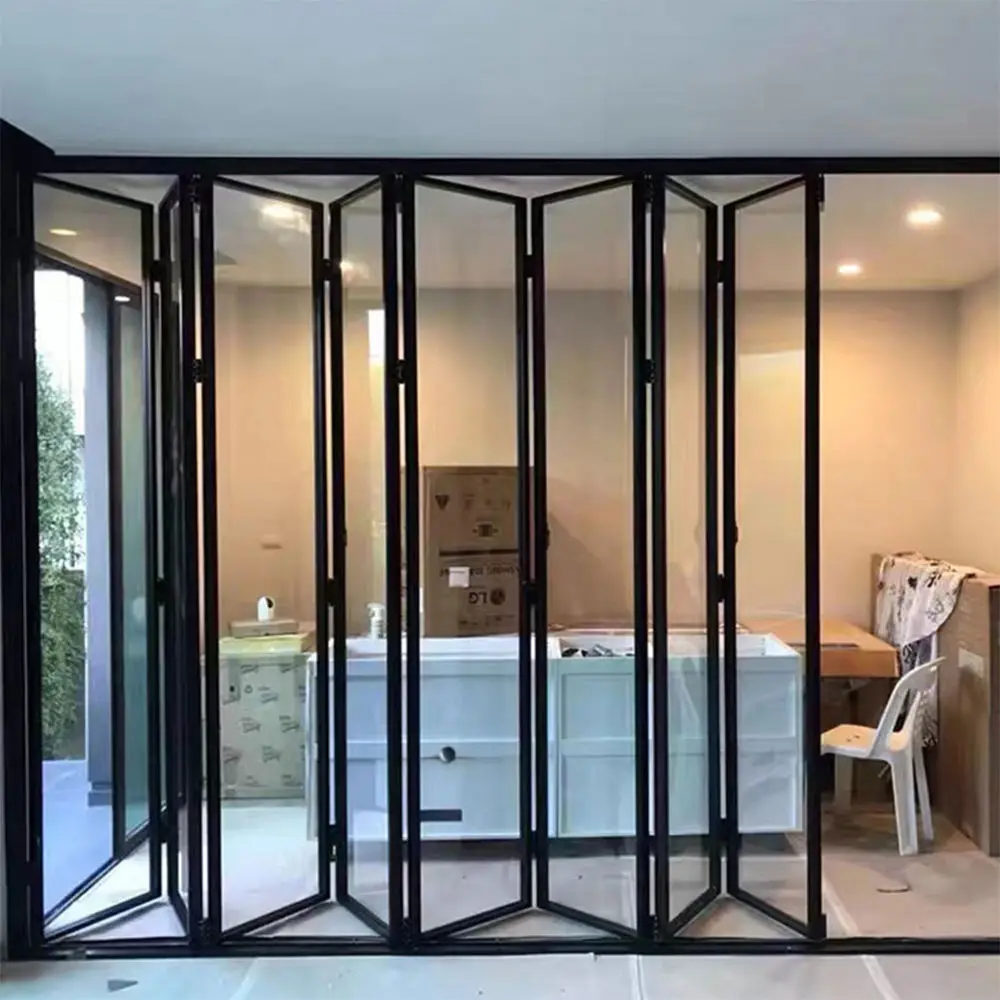 Household Multi Panel Horizontal Sliding Folding Door Single Layer Glass Accordion Folding Doors UV Protective Fold Up Doors