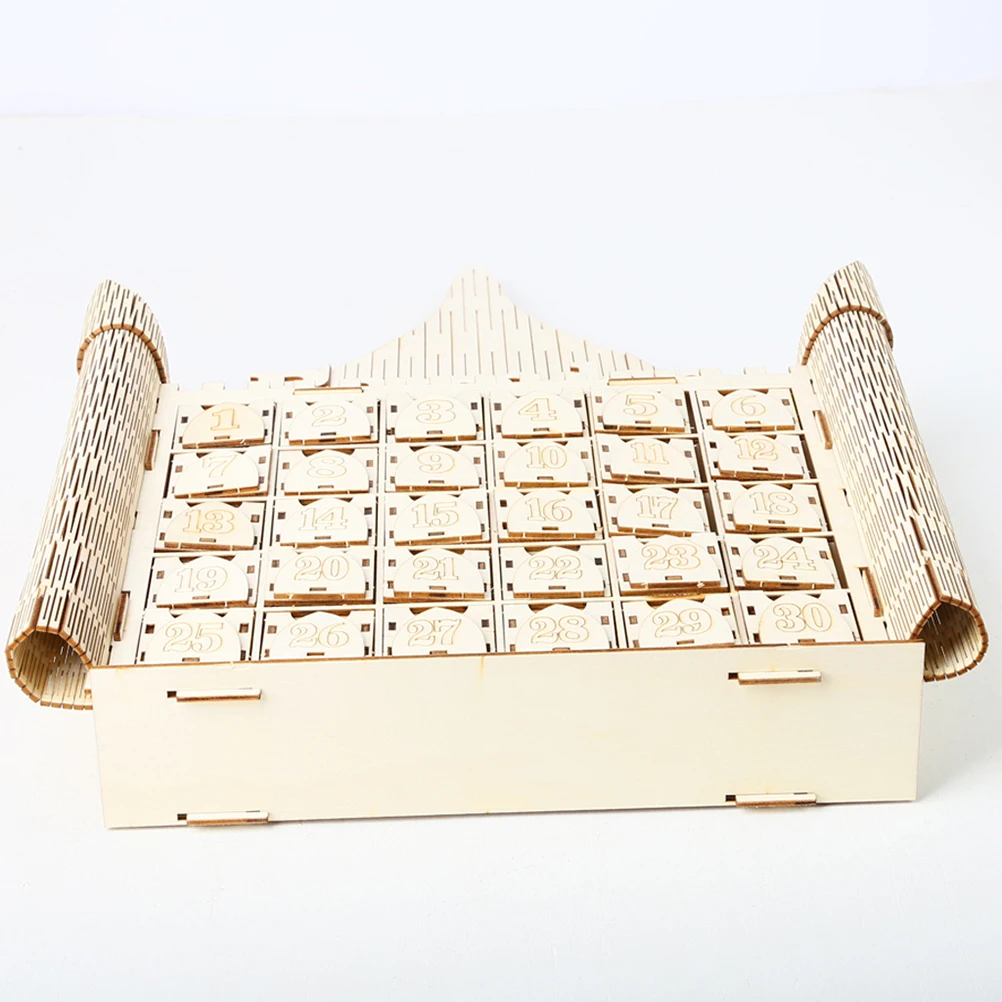 

Wooden Castle Calendar Ornaments for Eid -Fitr Smooth Non Deform DIY Drawer Grids Fill Back Separate Boards Muslim