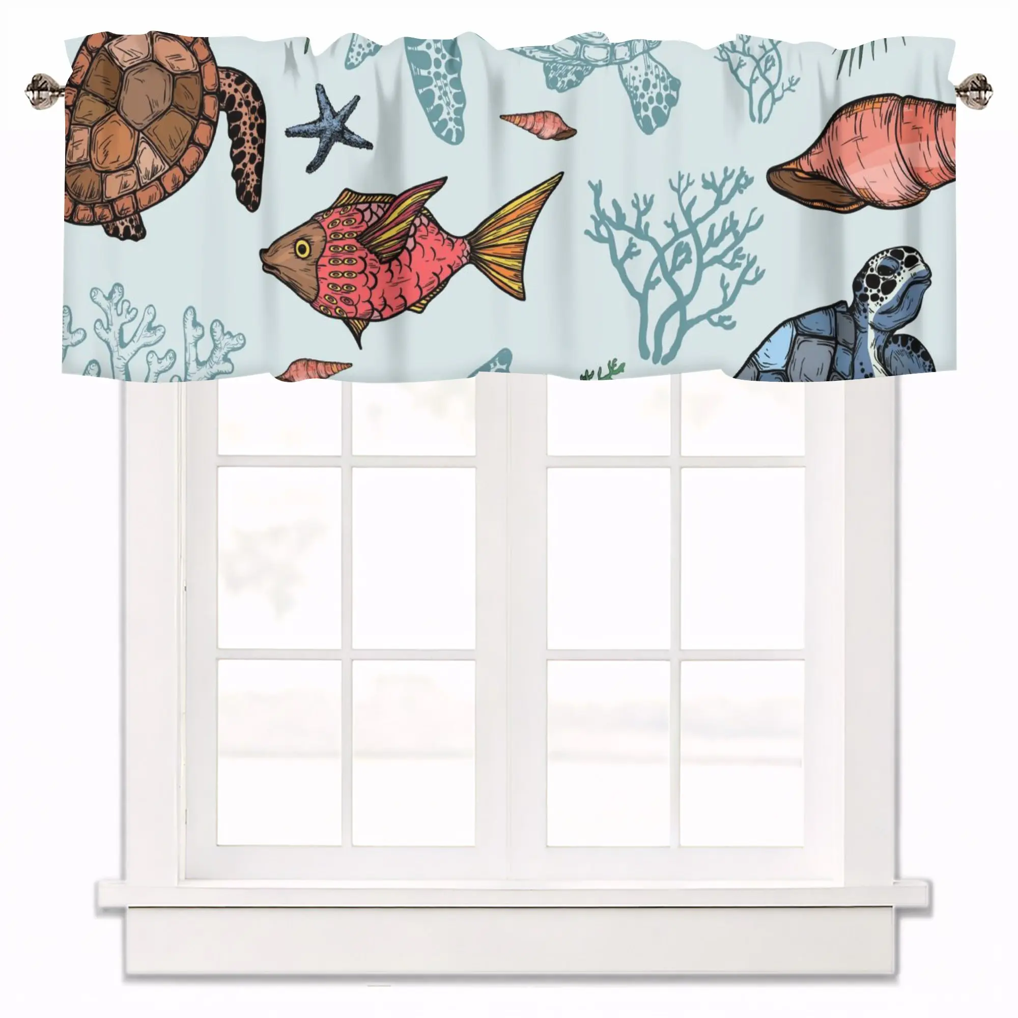 

Sea Turtle Valance for Windows Rod Pocket Valence Curtains Window Treatments Small Short Valance for Bathroom Laundry Basement
