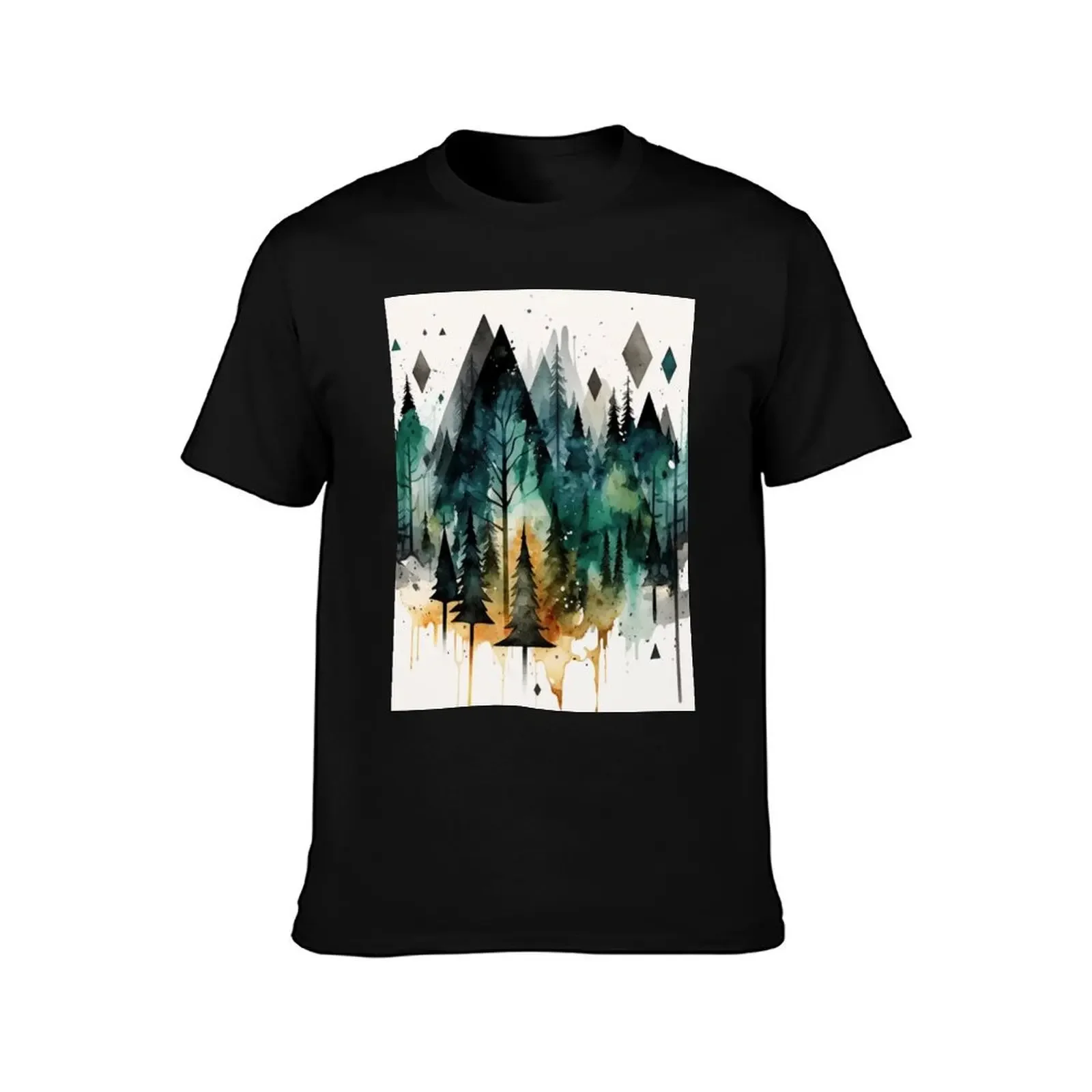 Abstract geometric shapes forest watercolor T-Shirt graphic shirts customs fruit of the loom mens t shirts