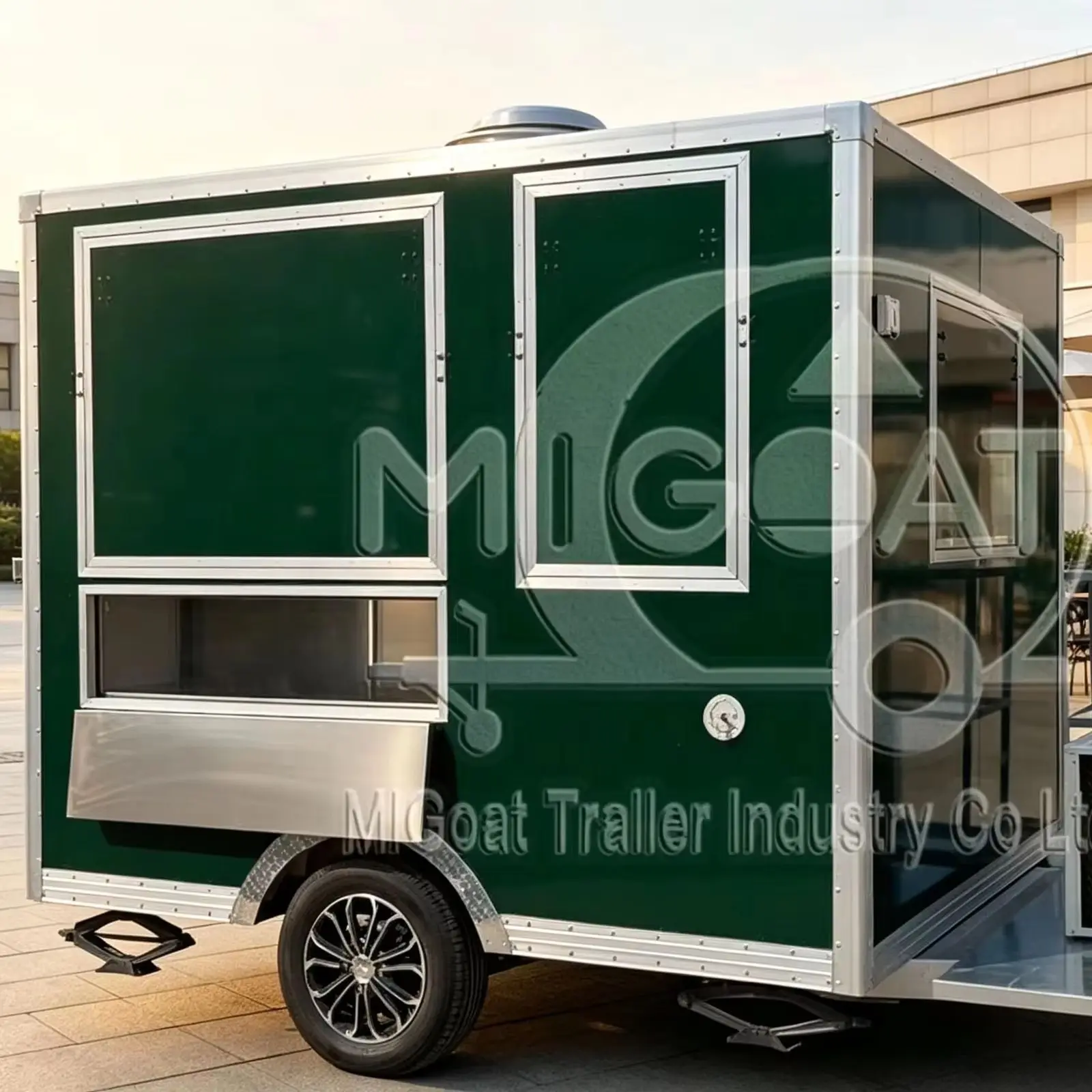 Hot Selling Custom Dark Green Single‑Axle Mobile Food Trailer Street Snack Vending Cart Outdoor Commercial Catering Stall