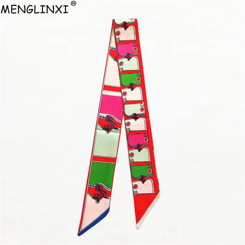 2024 Design Horse Brand Scarf Women Hair Scarf Fashion Neckerchief Skinny Silk Scarves For Ladies Handbag Ribbons Womens Tie