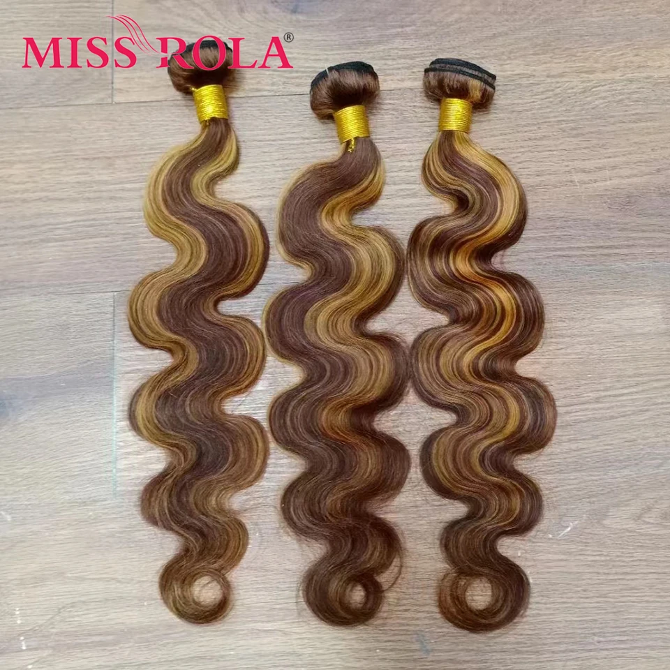 Miss Rola-extensiones de cabello humano ondulado para mujer, mechones de pelo Remy brasileño liso, P4/27, doble trama, 1/2/3/4 Uds.