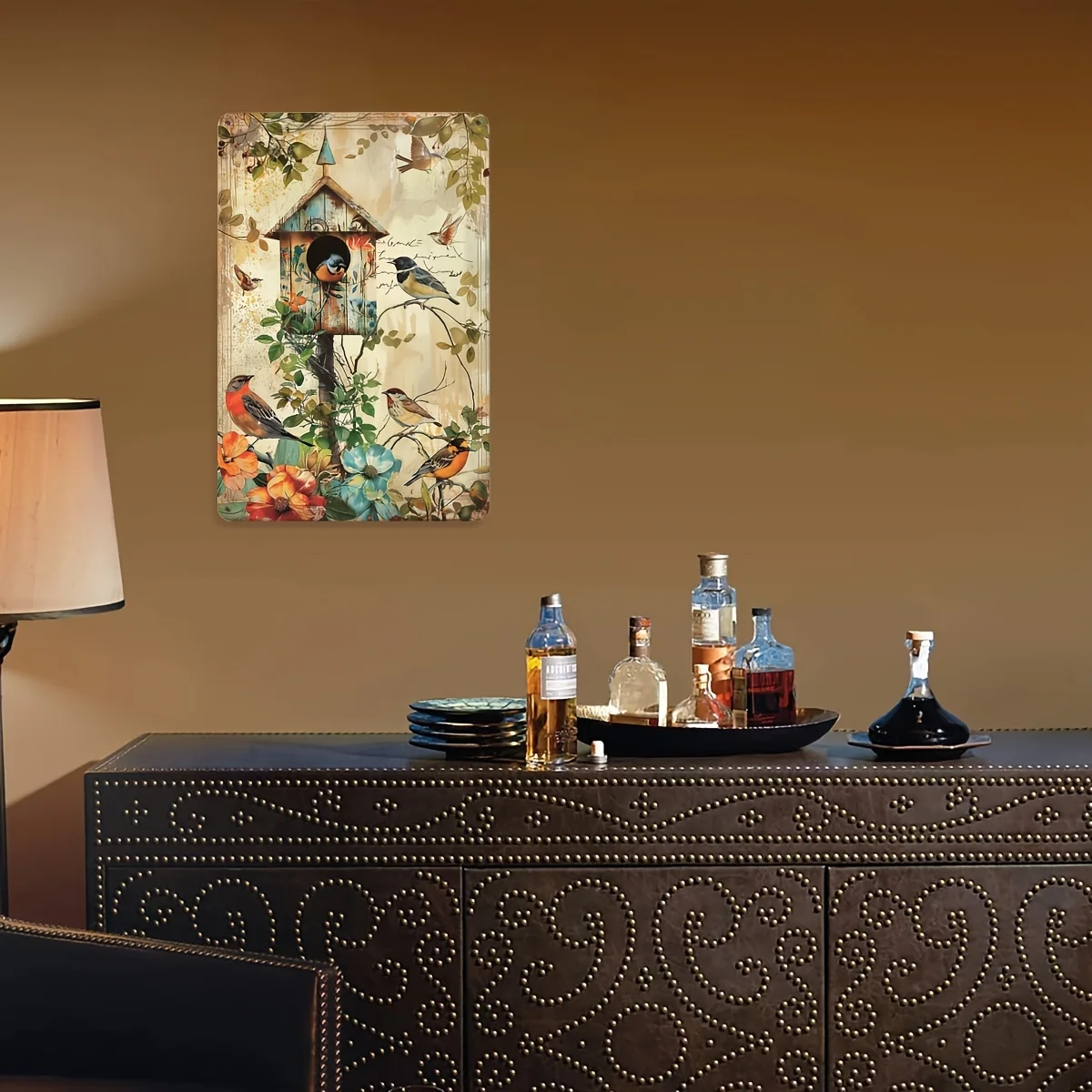 لوحة معدنية مبتكرة لديكور المنزل على شكل طائر، مناسبة للمنزل وغرفة النوم والبار وأغراض الديكور.