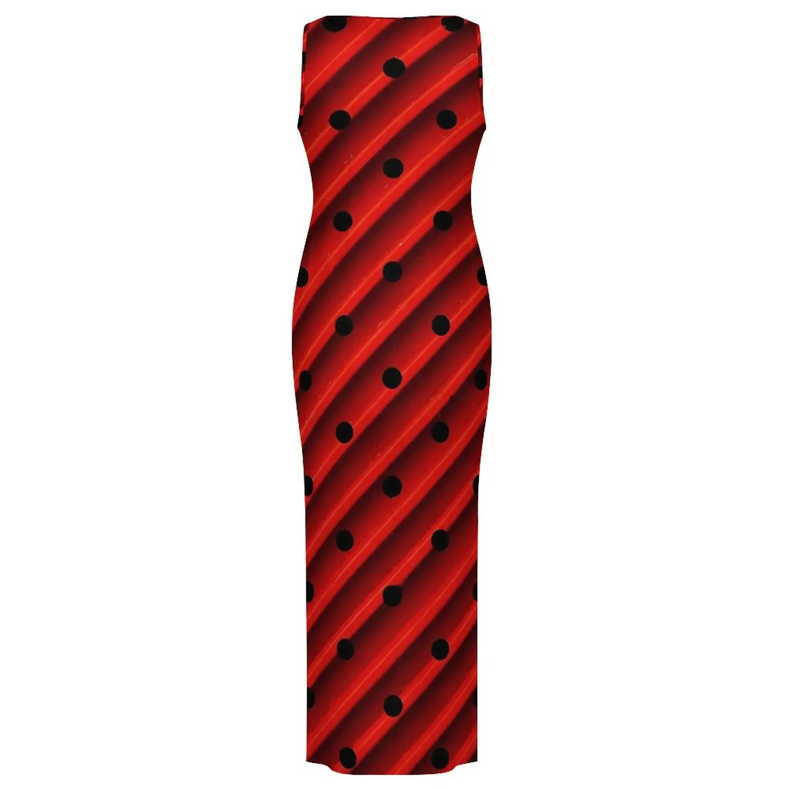 Striped Polka Dot Dress Sleeveless Red And Black Streetwear Maxi Dresses Elegant Bodycon Dress Ladies Graphic Big Size Vestidos