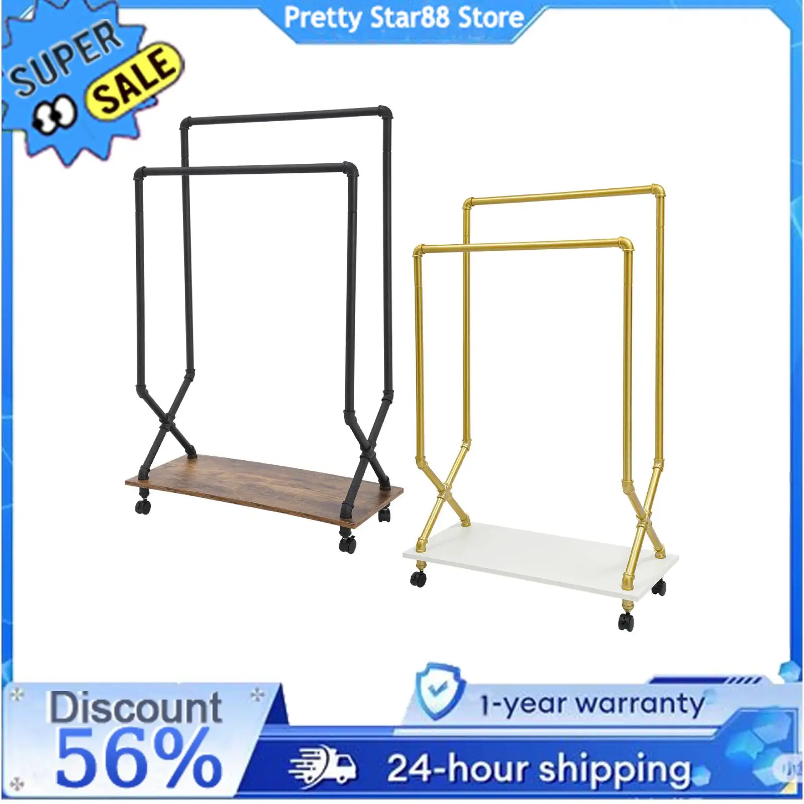 

Heavy Duty Clothing Rack Anti-Rust Garment Rack with Wheels Effortless Cleaning Clothing Rack for Bedrooms/Living Rooms