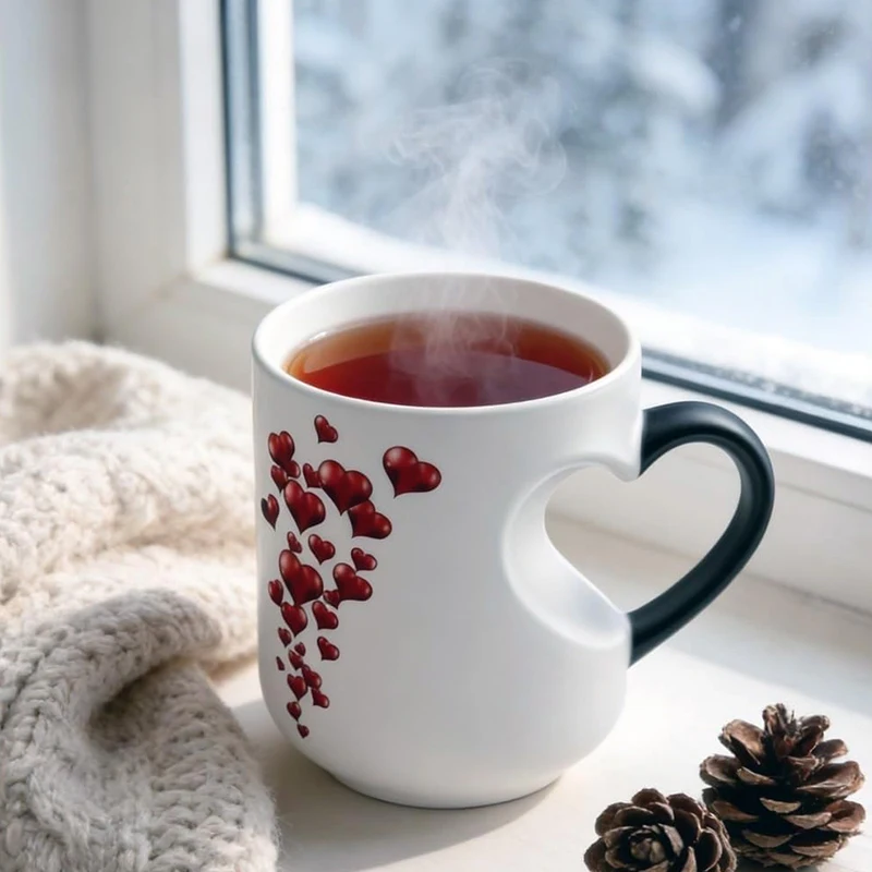 Taza de Cerámica Mágica con Forma de Corazón que Cambia de Color, Taza de Café Sensible al Calor con Patrón Sorpresa Oculto, Accesorio para Bebidas Diarias