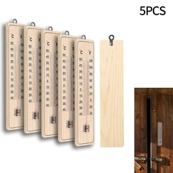 5Pcs Wall Thermometer Outdoor Indoor Wooden Scale Thermometer Analog Room Garden Thermometer Set