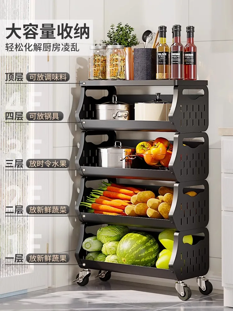 Kitchen basket storage rack,multi story household multifunctional vegetable and fruit storage rack, large capacity and movable