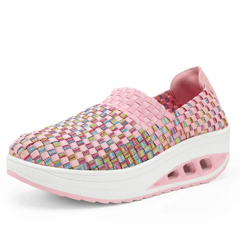 Zapatillas de deporte con plataforma gruesa para mujer, zapatos informales de tejido transpirable, con cuña aumentada, para verano zapatillas mujer