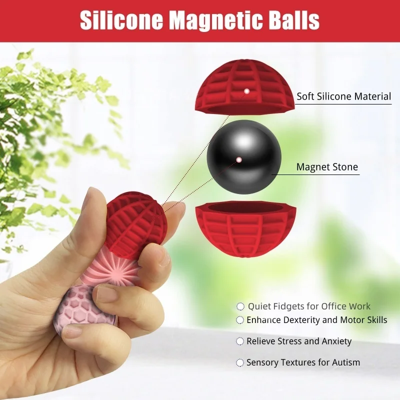 كرات مغناطيسية صغيرة من السيليكون ألعاب متململة للبالغين ألعاب حسية لليد مكتب مكتب السفر الاسترخاء المراهقين متعة هدية 8 قطعة