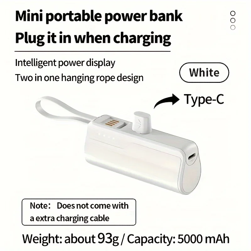 بنك طاقة للطوارئ قابل لإعادة الشحن بقدرة 5000 مللي أمبير في الساعة مع USB-C وMicro USB لهاتف IPhone 15/15 Plus/15 Pro/15 Pro Max/iPad Pro/Samsung