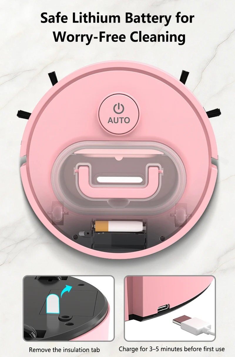 Automatischer Kehrroboter 3-in-1 Geräuscharm Ultra Dünn USB Wiederaufladbarer Staubsauger Mit Staubbehälter Mini-Reinigungsmaschine für Zuhause – Detail 8