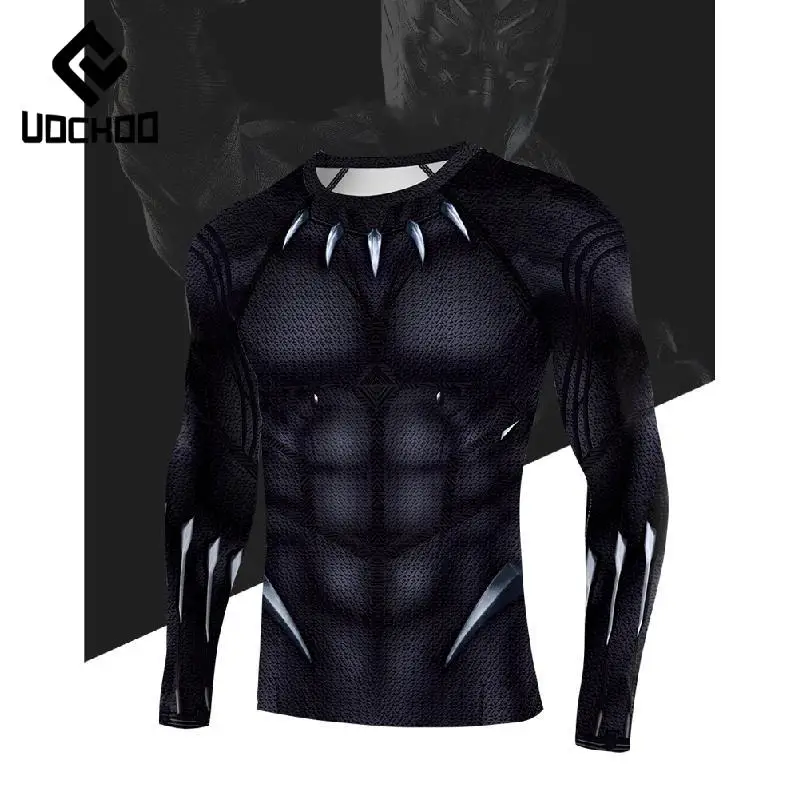 Superhero Black Panther Cosplay Men Compression T-Shirt Carnival Party Costume Tee Jogging Quick Dry Workout Tops Male Clothes