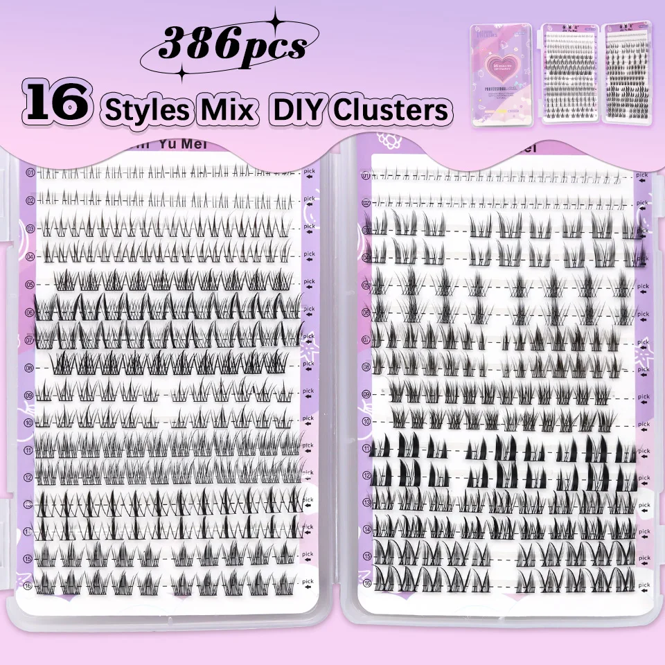 

Hot Sales 16 Styles DIY Segmented Eyelashes 386 PCS Individual Cluster Eyelash Book 32 Rows False Eyelashes Extension For Beauty