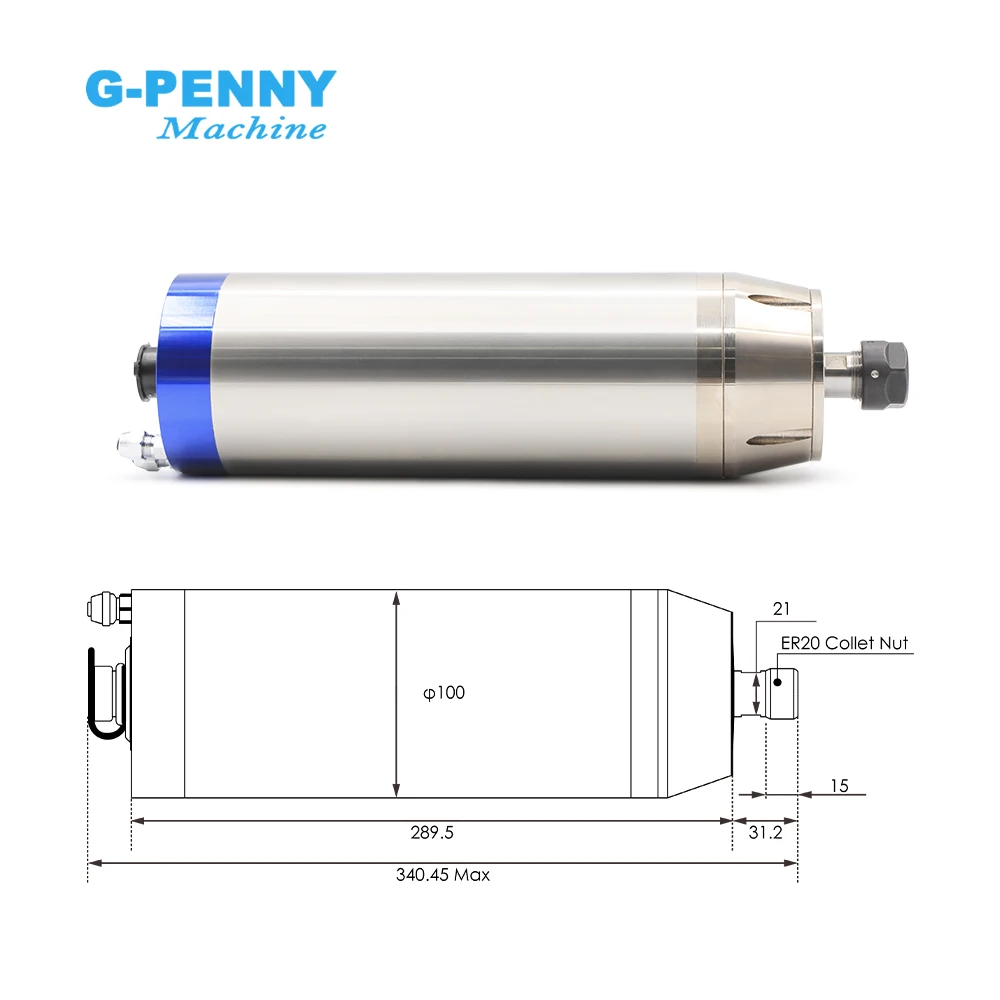 3.7kw Metal Working Spindle ER20 For Stainless Steel Copper Steel Iron 800Hz 6000-12000rpm Pole=4 Water Cooled Spindle Motor