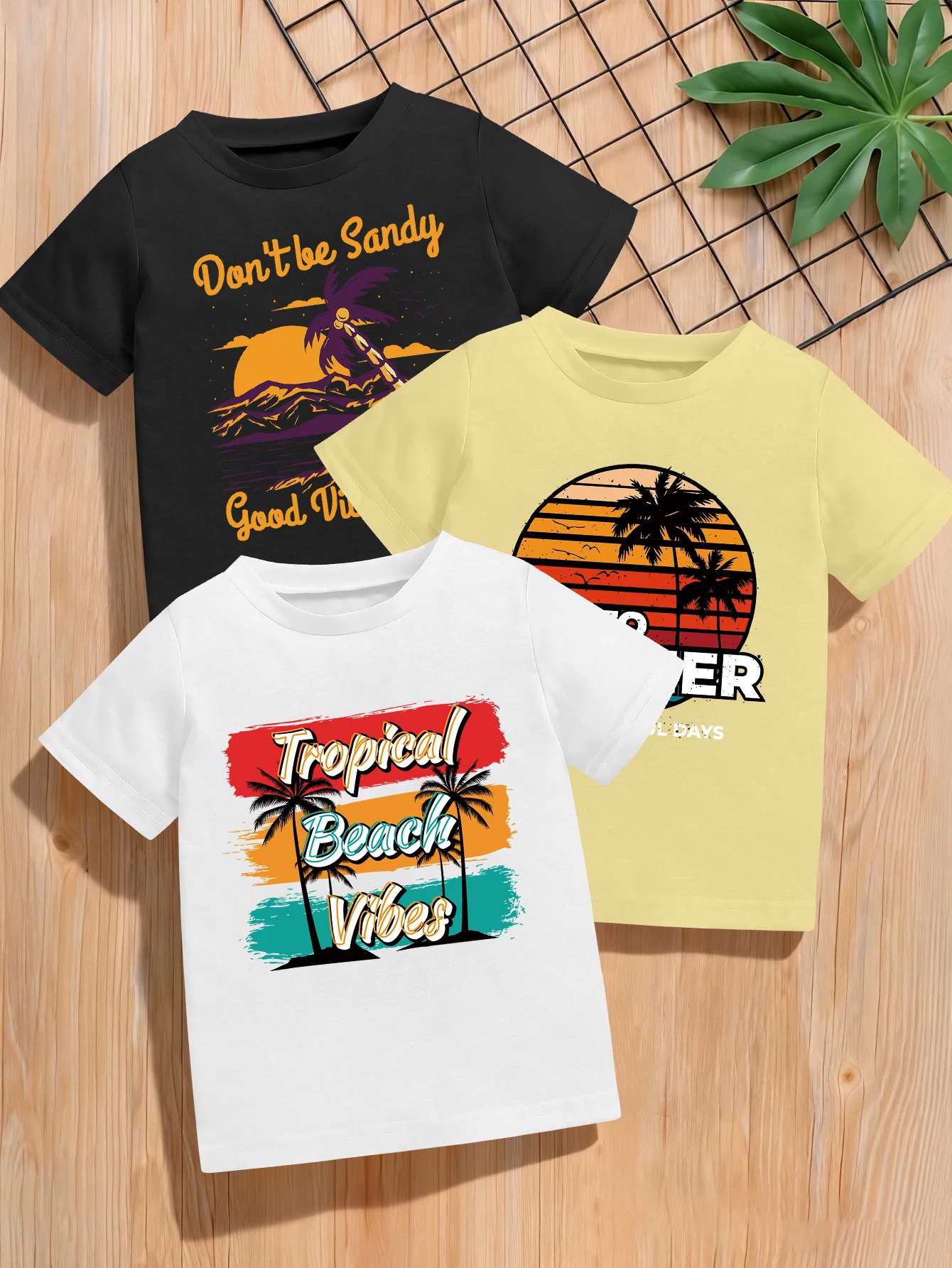 

3 предмета: летняя повседневная футболка для мальчиков с принтом в виде пляжной пейзажной картинки с кокосовыми пальмами