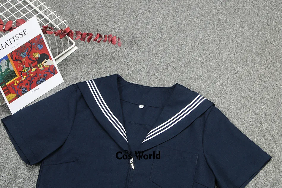 Japanischen Preppy Navy Blau Kurzarm Sommer Sailor Anzug Tops Röcke Grundlegende JK Hohe Schuluniform Klasse Schüler Tuch