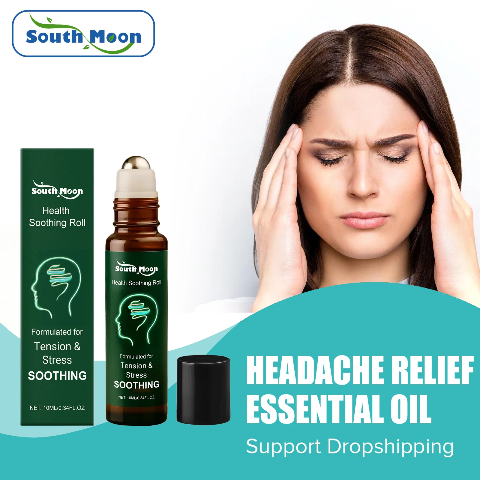 

Headache Relief Roll-On Relieve Dizziness Fatigue Improve Motion Sickness Sleepiness Nerve Relaxing Refresh Mint Artifact Oil