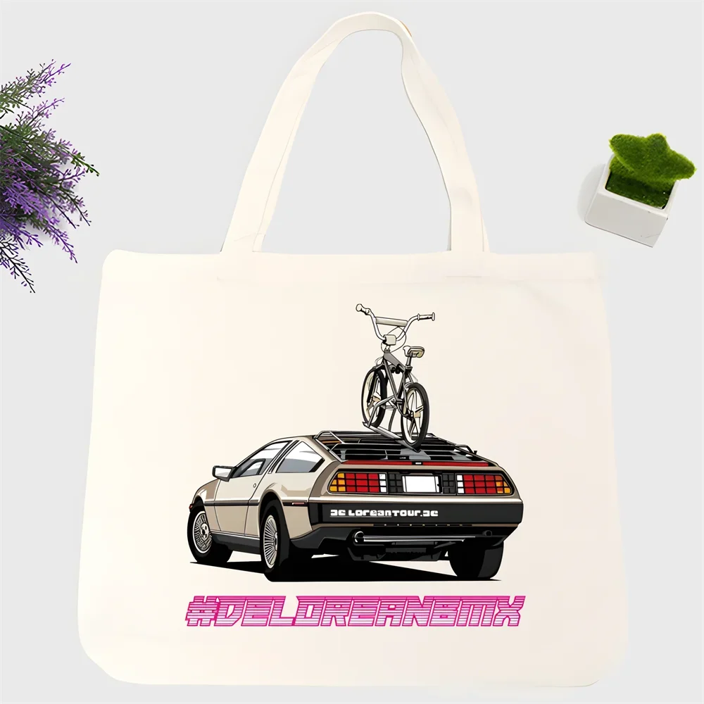 Back To The Future Delorean Women Men Handbags Canvas Tote bags Reusable Cotton High capacity Shopping Bag