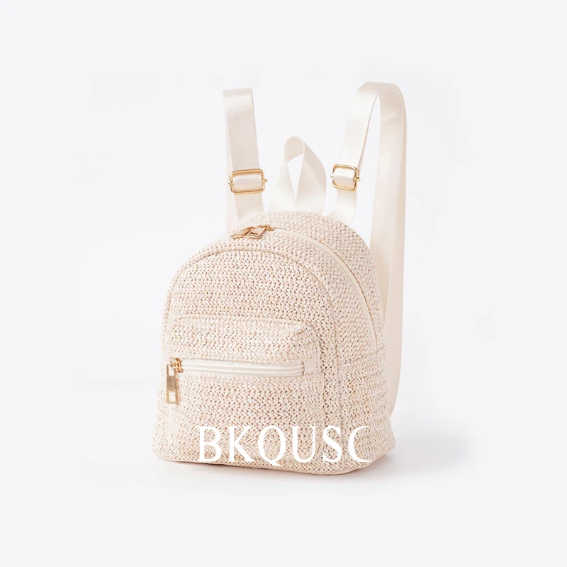 Fashion Mini Straw Woven Women\'s Backpack Stylish Ethnic Style Retro Color Stitching Small Backpacks Female Girl\'s Storage Bags