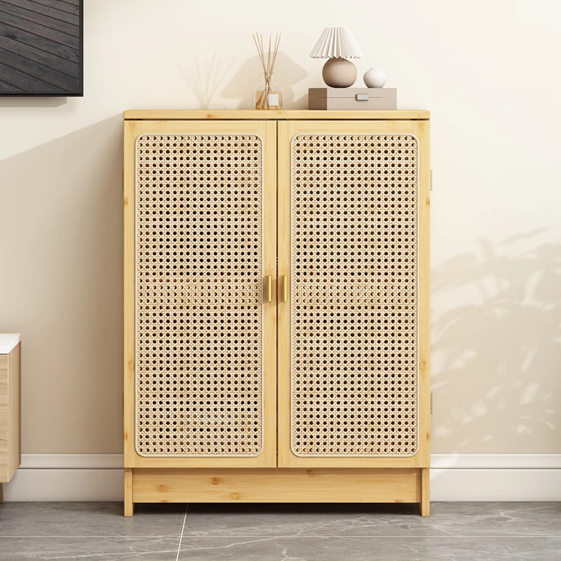 Modern WiFi Router Storage Cabinet Rattan Woven Living Room Cabinet for Set-top Box Minimalist Cable Organizer with Ventilation