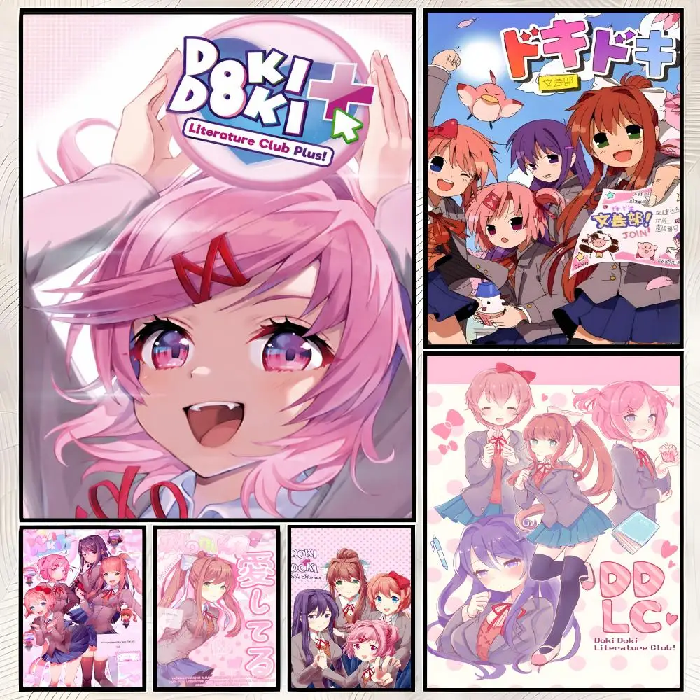 Game Doki Doki Literature Club Poster Self-Stick HD PVC Wall Art Poster, Waterproof Decor for Bedroom, Living Room and Home