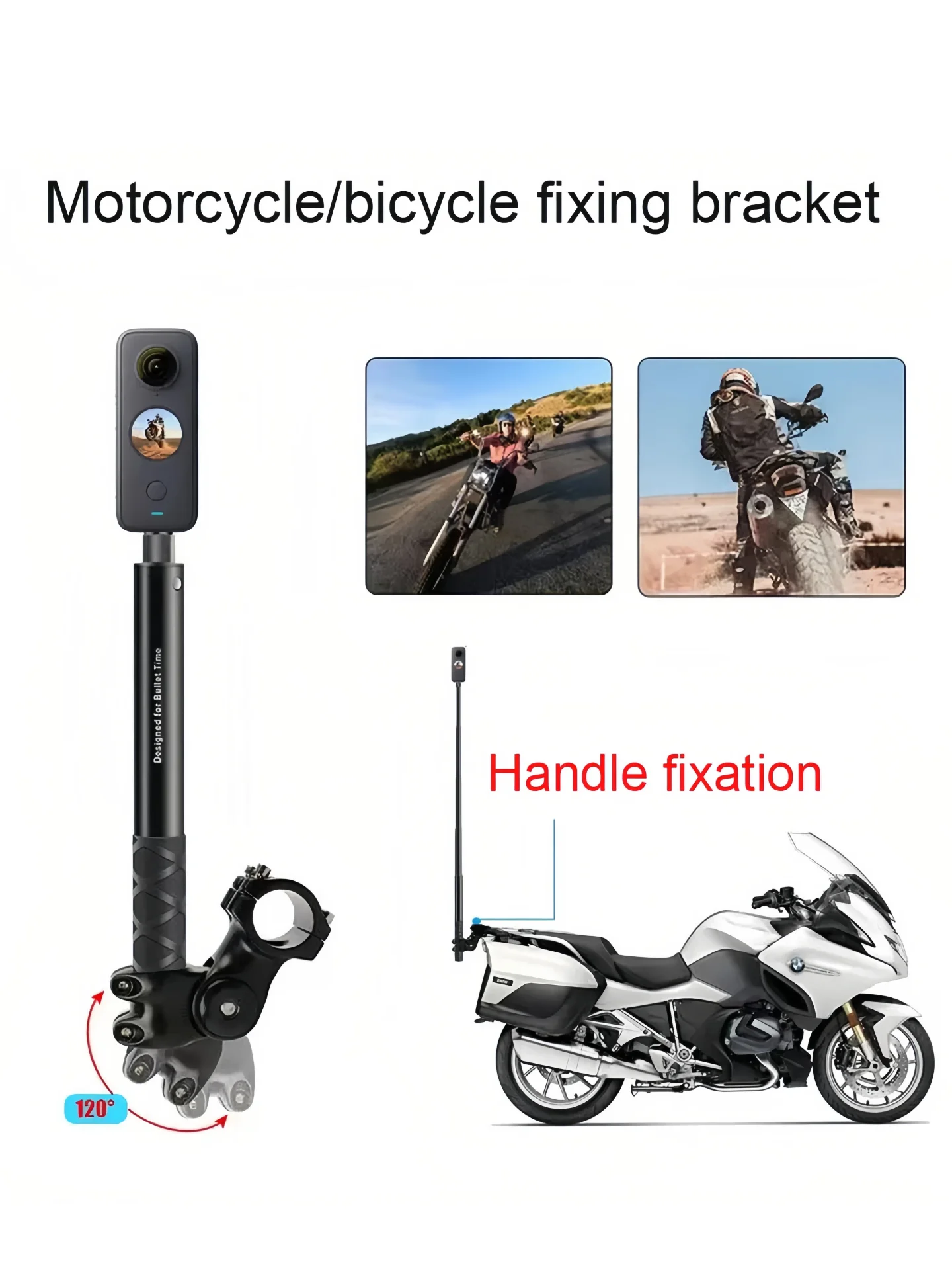 AliExpress NONE Motorcycle Handlebar Mount Invisible Adjustment Selfie Stick Bicycle Monopod For GoPro DJI Insta360 One R Camera Accessory