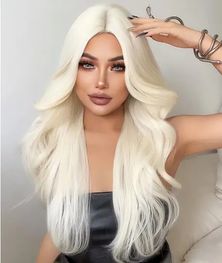 28-calowe blond peruki syntetyczne Część środkowa Długie naturalne falowane włosy Peruka dla kobiet Codziennego użytku Cosplay Drag Queen Odporne na ciepło