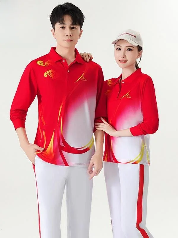 JinGuan 新型クラウド柄ロングスリーブTシャツ スポーツフィット ランニングアップ オペレーションスクエアダンスTシャツ