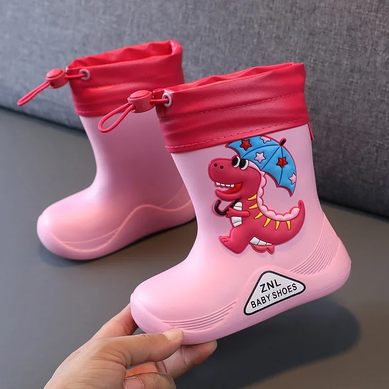 Children Rubber Rain Boots Baby Dinosaur Non-slip Waterproof Rain Shoes Girls Non-slip Rainy Day Water Shoes for Boys