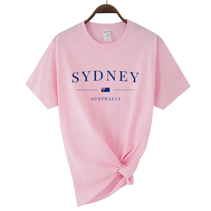 Verão feminino sydney letras imprimir y2k camiseta senhoras de manga curta luxo camisetas roupas soltas puro algodão macio casual topos