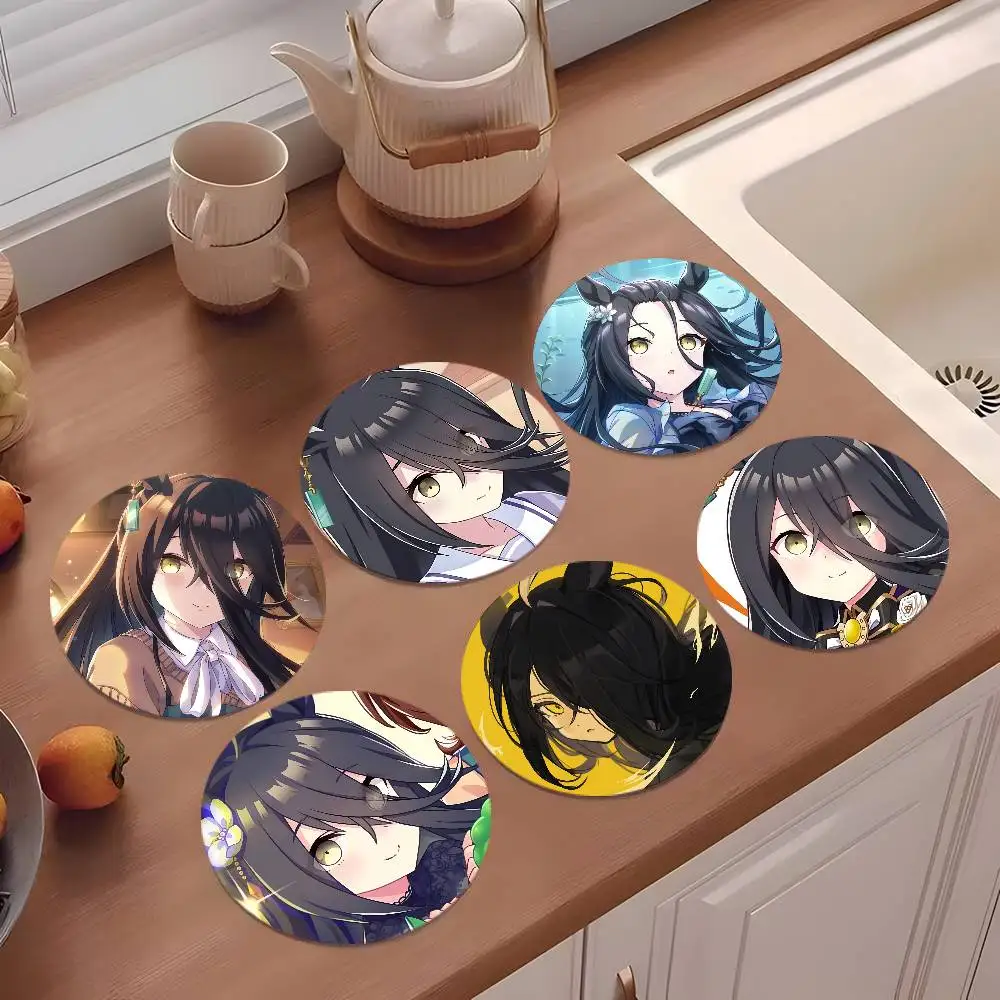 1pc Manhattan Cafe Anime Umamusume Pretty Derby Coasters 10cm Round Wooden Suitable For Drinks Tea Coffee Home Gift Holidays