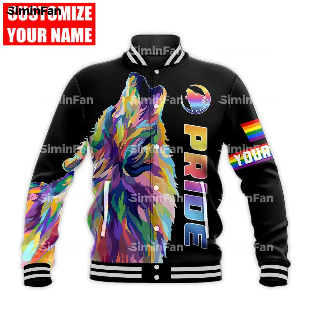 LOVE LGBT PRIDE RAINBOW WOLF 3D Full Printed Varsity Baseball Bomber Jacket Men Coat Outwear Unisex Female Harajuku Streetwear