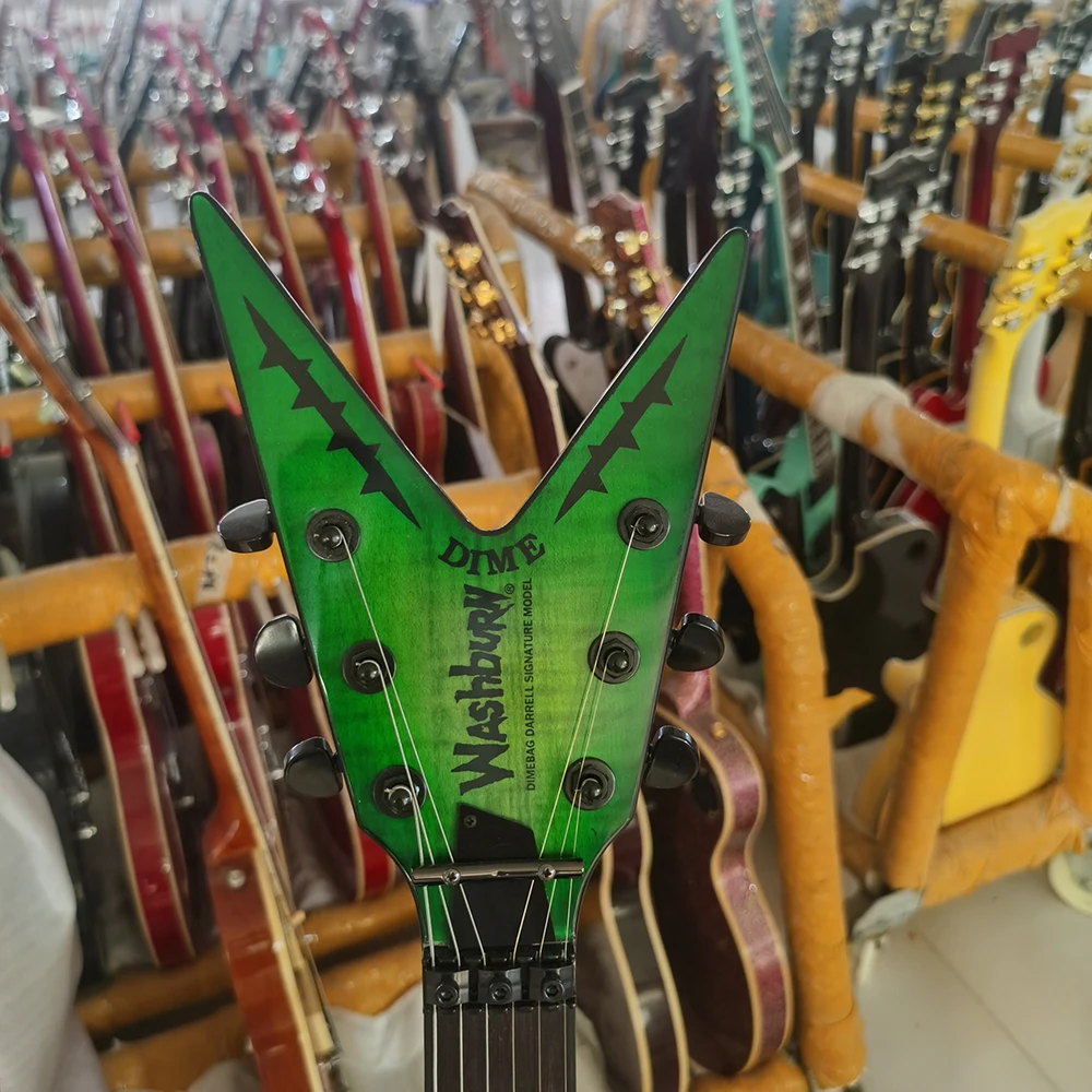 OEM electric guitar WASHBURN DIME Flame Maple top, Floyd rose vibrato, green circle yellow, in stock