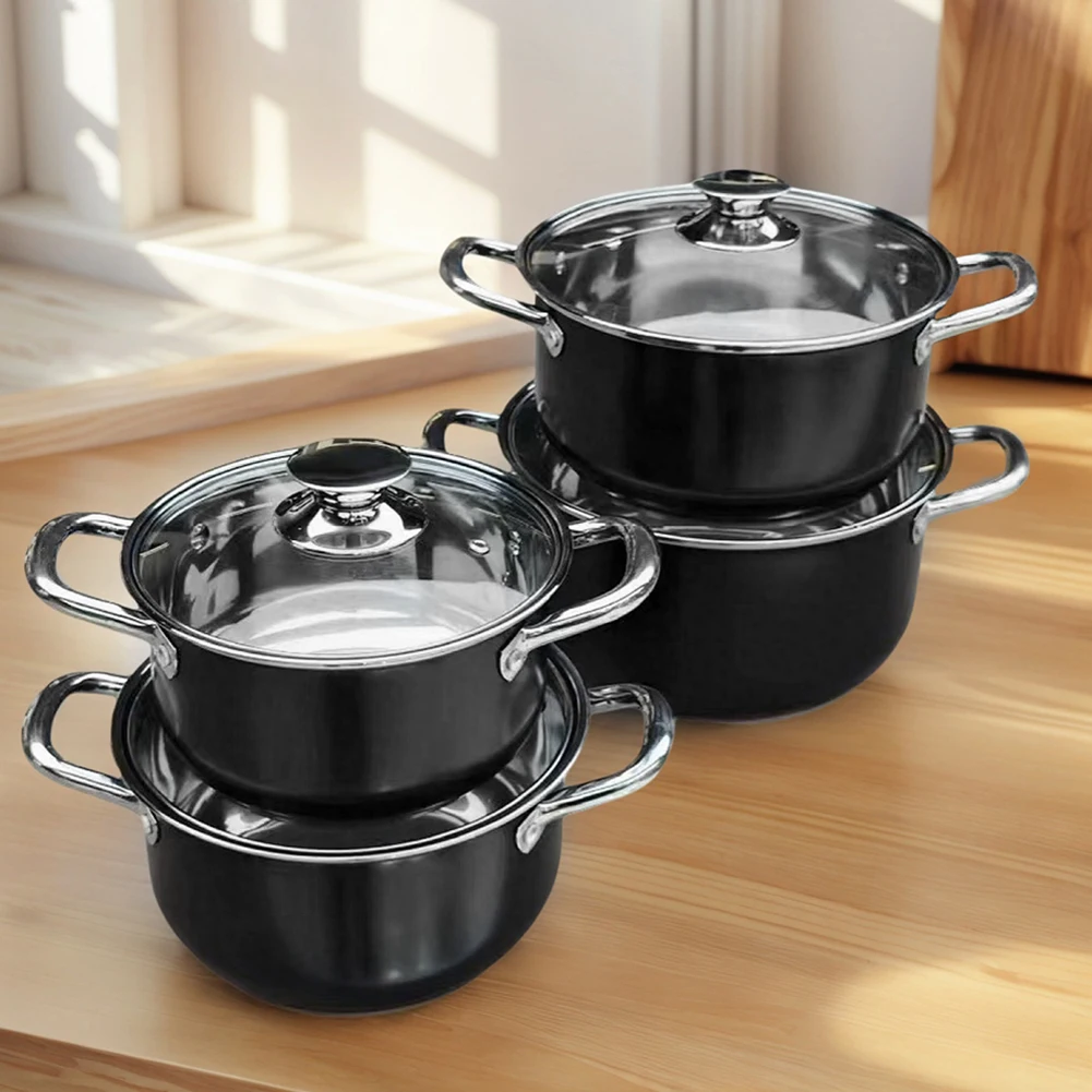 

8Pcs Stainless Steel Cookware Set with Glass Lid Universal Cooking Pot Combination Anti-Scratch Soup Pot Set for Home Kitchen