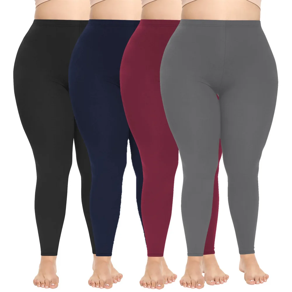 

plus Size High-Elasticity Leggings for Women Solid Color Spring/Autumn Base Layer Outerwear Nine-Point Fit