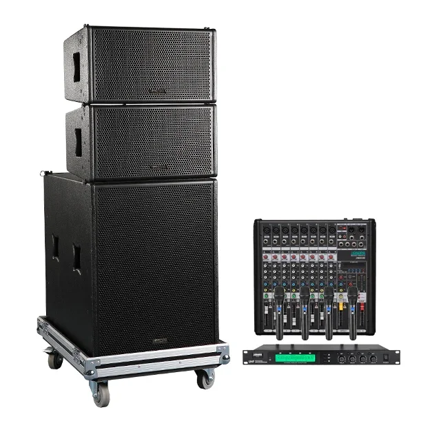 Complete Professional Portable Powered Line Array Speaker with Mic Mixer Audio Sound System