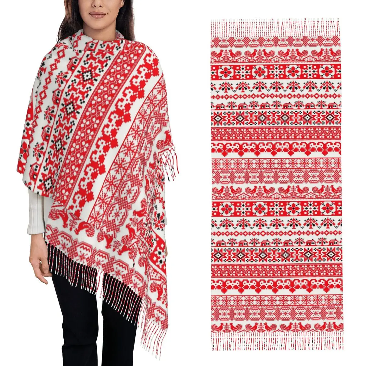 クロアチア・フロアトスカ・クロアチア・フロア スカーフ タッセル付きスカーフ 女性用 ソフトで暖かいショールとラップ 大きめ 秋冬用ショールラップ