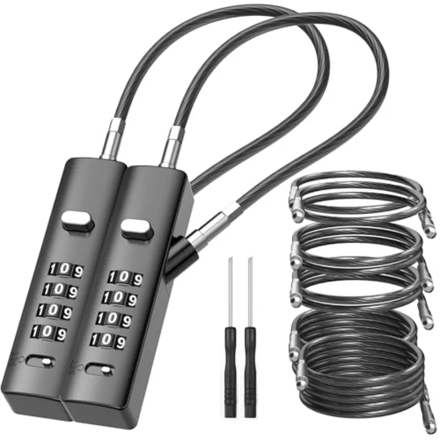 

4-Digit Combination Cable Lage Lock with 3 Interchangeable Steel Cables 9"/24"/47" for Bike, Backpack, Gym, Cabinet, Gate (Gray