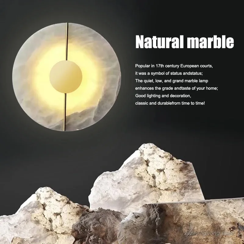 Modern Creative Marble Wall Lamp Alabaster Moon Living Room Gold Copper Home Indoor Decoration LED Sconce Bedroom Bedside Lamp