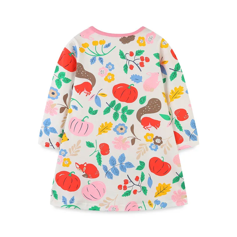 Jumping Meters New Arrival Children\'s Girls Dresses Cotton Dinosaurs Print Pockets Autumn Spring Princess Animals Toddler Dress