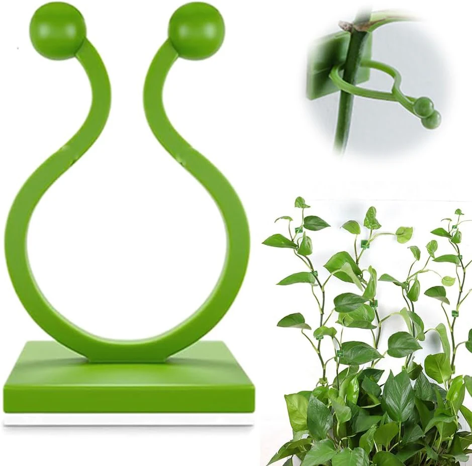

100 шт. зеленых пластиковых самоклеящихся зажимов для вьющихся растений, фиксаторов проводов, креплений для виноградной лозы, кольцевых фиксаторов для кабелей