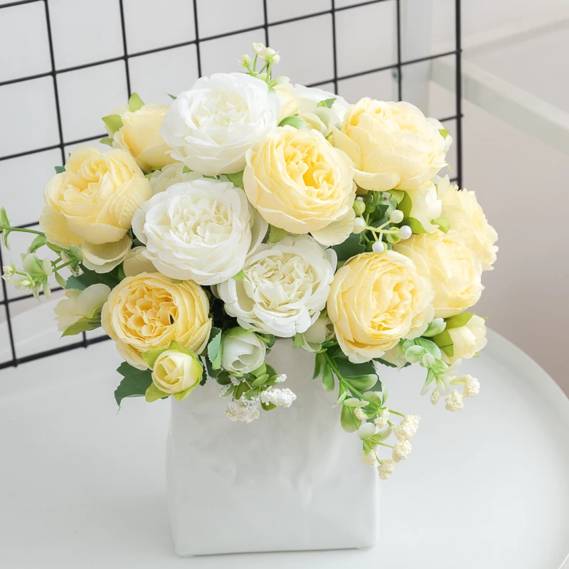 30cm Silk Peony Artificial Flower Bouquet Spring For White Home DIY Decoration Christmas Garden Wedding Office Party Fake Flower