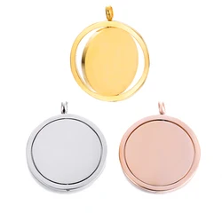 3PCS Stainless Steel Rotatable Round Pendant Blank Tag To Record Metal Statement Name DIY Necklace Jewelry Polished Wholesale