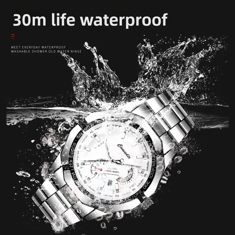 Quartz Watch Movement Watch Men's Non Noctilucent Watch Hollow Calendar Waterproof Luminous Refined Steel Band Simple