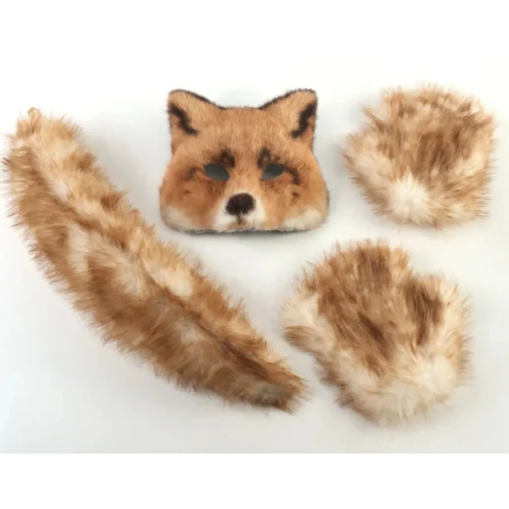 Fox Costume Cosplay 3 Piece Set Including Fox Mask Tail and Paw Gloves Halloween Tail Comic-con Performance Costume Accessories