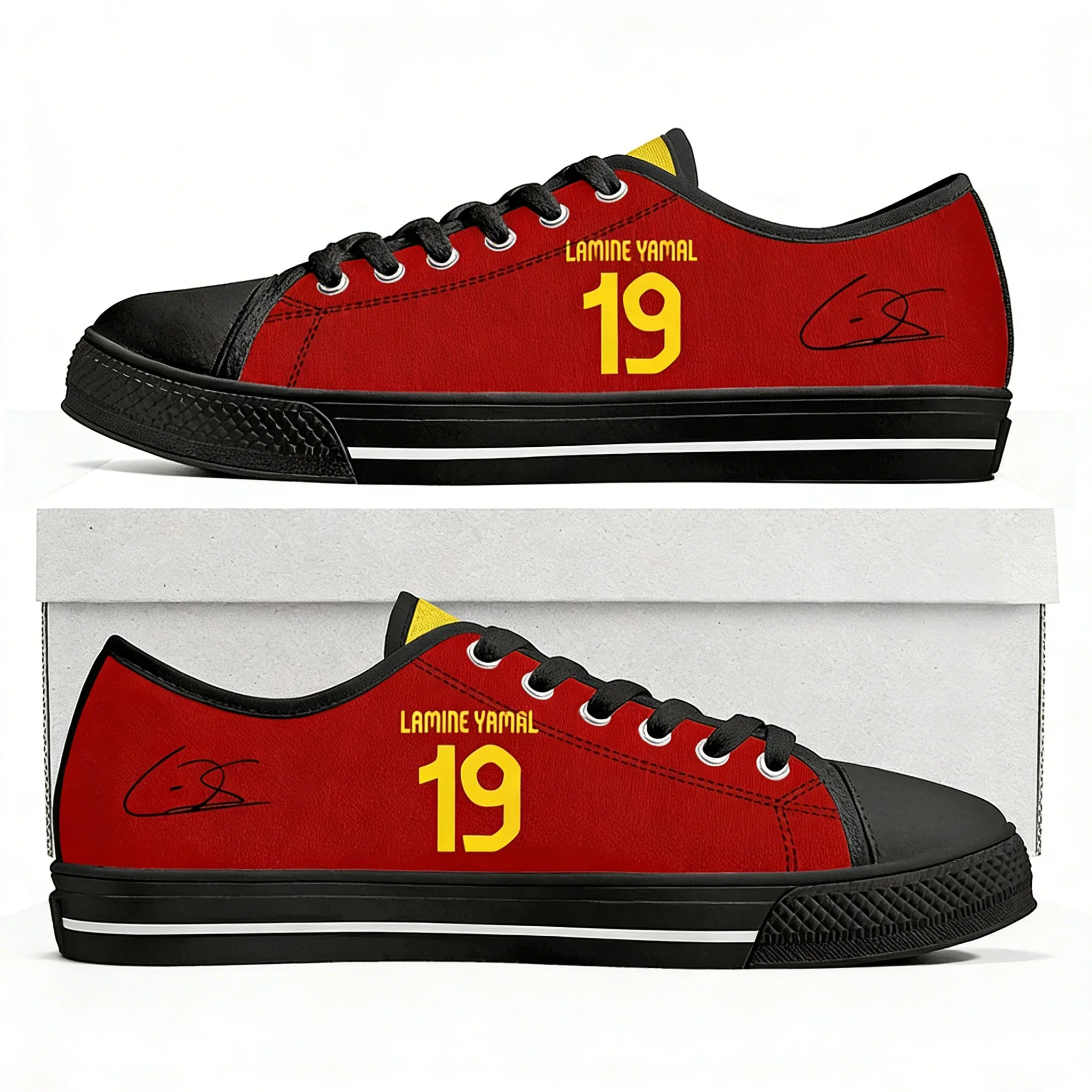 Yamal No.10 Low Top Shoes Man Woman Teenager Canvas Casual Sneakers Spain Soccer Star Couple Footwear Custom Shoe Unisex Black view 2