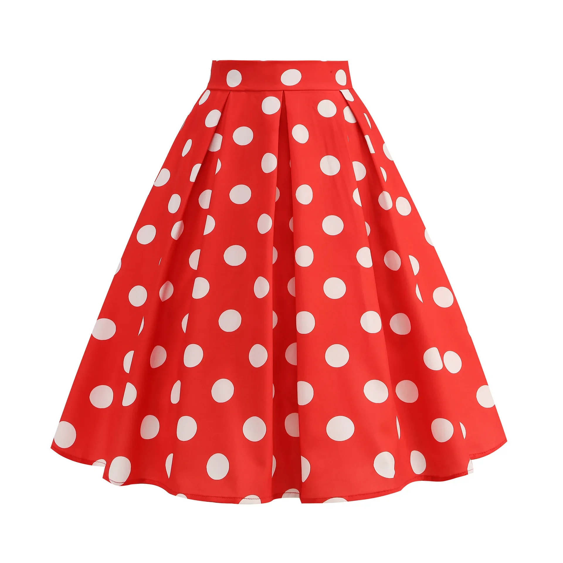 Vintage Polka Dot Skirts Womens 2026 New Fashion Swing A-Line High Waisted Summer Skirt Female Knee-Length Print Faldas