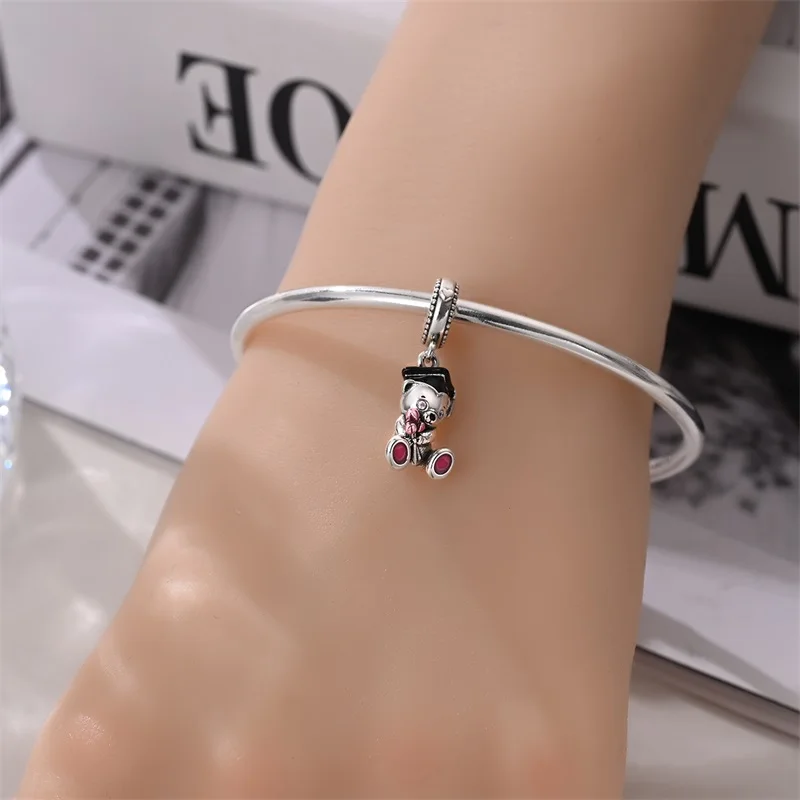 925 Sterling Silver Graduation Bear Charms Pendant Fit Original Bracelet DIY Women Engagement Jewelry Gift